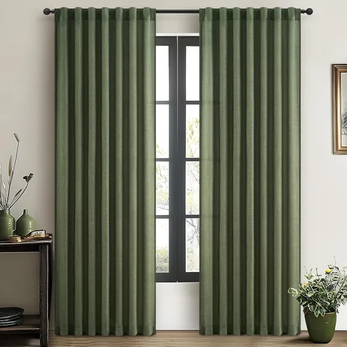 Vista 13 de Cortinas translúcidas de lino beige blanco de 84 pulgadas de largo, 2 paneles, cortinas modernas con filtrado de luz y privacidad, riel de techo