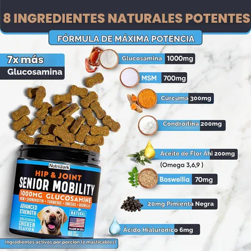 Vista 3 de Glucosamina para perros – 1000 mg – Suplemento para articulaciones de perros mayores – Masticables avanzados de apoyo para la cadera