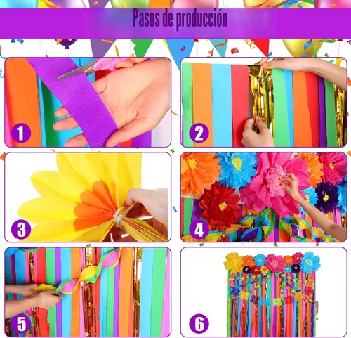 Vista 4 de TaoBary Juego de 28 piezas de decoración de fiesta mexicana, flores de papel mexicano, fiesta con volantes, fondo de papel picado, decoraciones