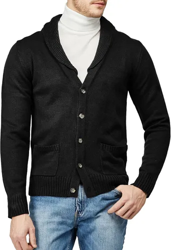 Vista 2 de H2H - Suéter casual para hombre, con ajuste cómodo, cuello esmoquin, de tela suave Cmocal050-negro