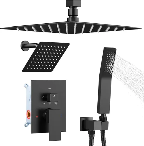 Vista 25 de STARBATH - Juego de grifo de ducha con sistema de ducha, 6 + 12 pulgadas, montaje en techo, cabezal de ducha de lluvia doble con rociador de mano 2