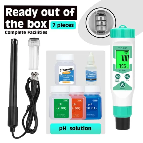 Vista 4 de Medidor de pH inteligente para laboratorio, probador digital de pH, kits de prueba de pH hidropónico precisos, medidor de pH con línea
