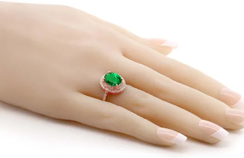 Vista 4 de Gem Stone King Anillo de esmeralda simulada de plata chapada en oro amarillo de 18 quilates para mujer