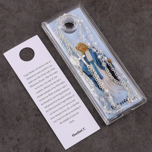 Vista 7 de HanlinCC Collar de rosario milagroso chapado en plata brillante con cuentas de cristal facetado de 0.157 in con caja de regalo para mujeres