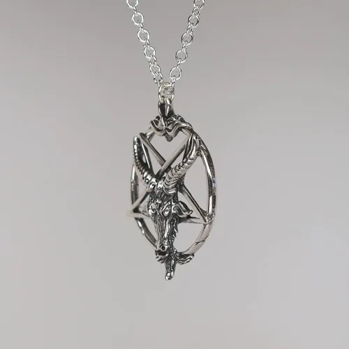Vista 6 de Colgante satánico de cabeza de cabra baphomet de plata esterlina con collar de plata de ley de 20 pulgadas, Metal