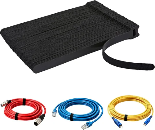 Vista 13 de 70 bridas reutilizables con gancho y bucle, bridas de alambre ajustables multiusos para organización de cables y 10 etiquetas para cables