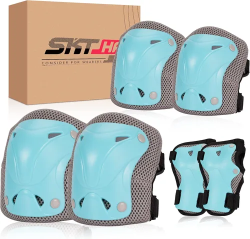 Vista 10 de SKT HP Equipo de protección para adultos, rodilleras, coderas, muñequeras para patinaje en línea, ciclismo, patinaje A: Negro