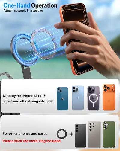 Vista 6 de OMOTON TS01 - Trípode magnético para teléfono de 65 pulgadas para iPhone y cámara, soporte para teléfono celular con control remoto, altura estable