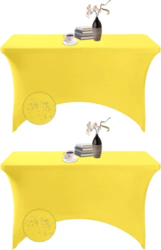 Vista 122 de Paquete de 2 fundas de mesa de elastano impermeables para mesas rectangulares, 6 pies, negras, elásticas, resistentes a manchas, para todas