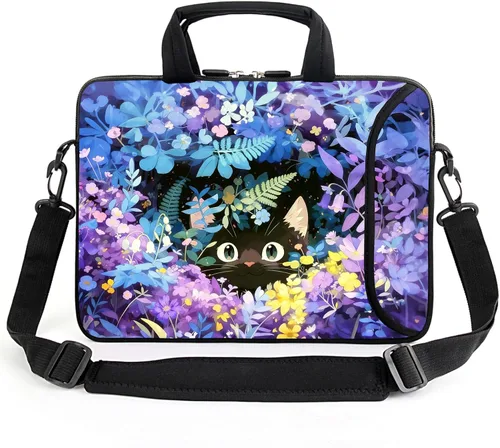 Vista 8 de Funda para laptop de 15.6 pulgadas, estuche para chromebook, correa de hombro ajustable con asa, bolsillo para accesorios (Galaxias azules)