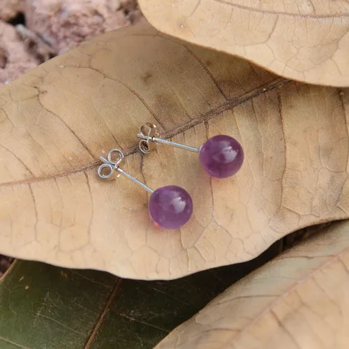Vista 3 de Natural Stone Studs Earrings Crystal Ball Birthstone Earrings Stud Fashion Sterling Silver Ear Jewelry Gift for Women Girl
