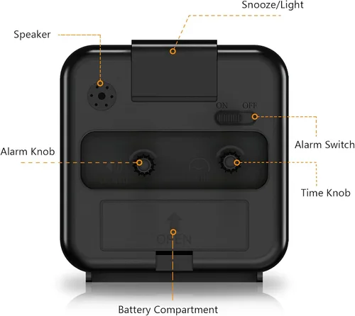 Vista 5 de Reloj despertador analógico, reloj de noche alimentado por batería, reloj de viaje silencioso sin tictac con luz nocturna, repetición, fácil