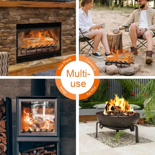 Vista 5 de WILLOW WEAVE - Rejilla para chimenea de 17 pulgadas con retenedor de brasas, rejilla para estufa de leña Solid Steel Fireplace Log Holder, Heavy