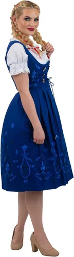 Vista 10 de Dirndl Trachten Haus Vestido de tirolesa bávara para mujer azul largo de 3 piezas para el Oktoberfest alemán