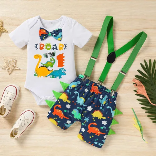 Vista 2 de Viworld Conjunto de ropa de manga corta con tirantes ajustables en Y para bebé, para el primer cumpleaños