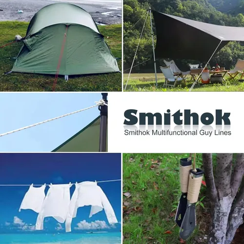Vista 6 de Smithok Paquete de 6 cables ultraligeros de 16.4 pies con tensor de ajuste de aluminio, cuerdas Guy Lines para acampar al aire libre, senderismo
