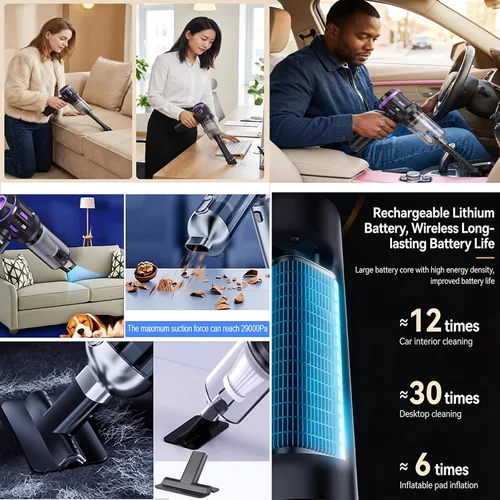 Vista 7 de Aspiradora de mano portátil inalámbrica para automóvil limpiadora Aspiradora para Carro, 4 en 1, nuevo Pro con pantalla LED V2, soplador de aire