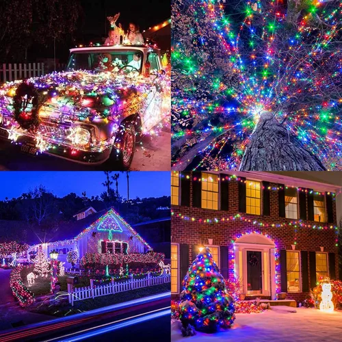 Vista 7 de Luces de Navidad multicolor, 75 pies, 200 luces de cadena LED de Navidad conectables, 8 modos, temporizador, luz de hadas parpadeante impermeable