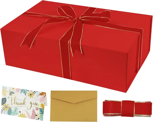 Vista 17 de YINUOYOUJIA Caja de regalo grande de color negro de 14 x 9 x 4.5 pulgadas, cajas de regalo con tapa de cierre magnético, cinta y tarjeta, caja