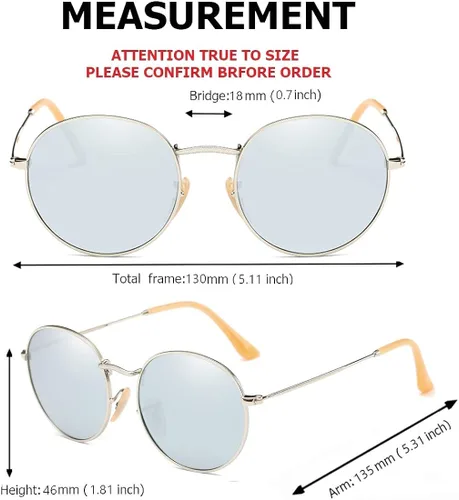 Vista 4 de ENSARJOE - Gafas de sol polarizadas redondas con lentes espejadas unisex clásicas con marco de metal