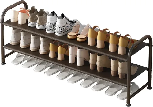 Vista 7 de INGIORDAR Zapatero 2 Niveles Organizador Largo de Almacenamiento Ancho Estante de Zapatos de Metal para Clóset Entrada Negro
