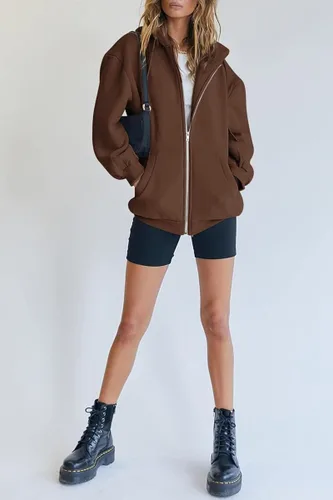 Vista 4 de EFAN - Sudaderas con capucha para mujer, chaqueta oversized para otoño, sudaderas informales con cordón, cremallera Y2K y bolsillo