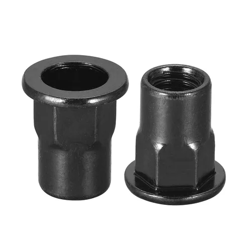 Vista 8 de uxcell Tuercas de remache M4, rosca media hexagonal de acero al carbono galvanizado cabeza plana roscada tuerca de inserción negra 50 piezas