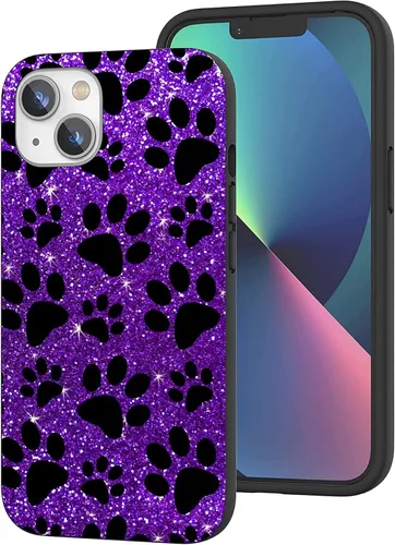 Vista 8 de Funda compatible con iPhone 11, diseño de pata de perro negra y morada, funda protectora de TPU suave con diseño para mujeres y niñas