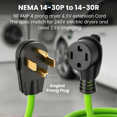 Vista 3 de GEARit Cable de extensión para secadora de 30 amperios, cable de extensión NEMA 14-30 de 4 puntas, NEMA 14-30P a 14-30R, 125/250 V resistente 10/4