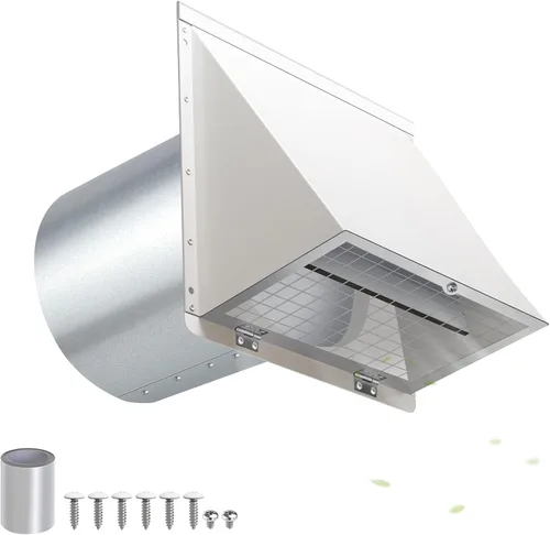 Vista 22 de Cubierta de ventilación de secadora de 3 pulgadas para exterior, ventilación de pared con capucha con rejilla y amortiguador, cubierta