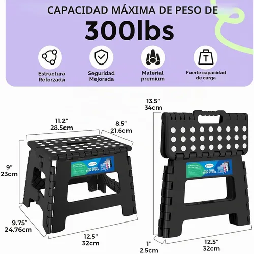 Vista 2 de Dyforce Taburete plegable de 9 pulgadas para niños y adultos, taburete de pie plegable y ligero para niños pequeños, cocina, baño, capacidad de 300