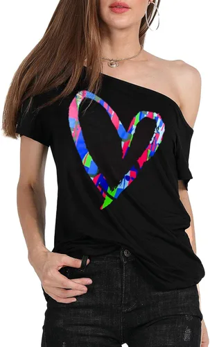 Vista 7 de MAGICMK - Camiseta casual para mujer, con estampado de labios y hombro descubierto, talla extragrande