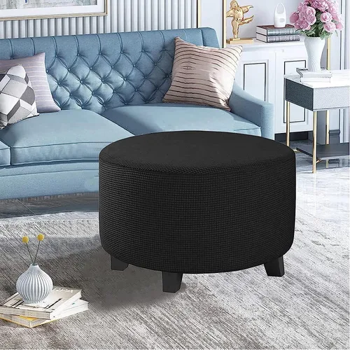 Vista 2 de Fundas elásticas para otomanas, fundas otomanas redondas, fundas extraíbles para reposapiés, fundas protectoras otomanas de almacenamiento para sala