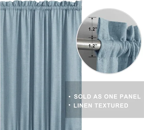 Vista 2 de KOUFALL Cortina de puerta francesa, persianas de lino para cubrir ventanas, 1 panel, 25 x 72 pulgadas de largo, color azul piedra