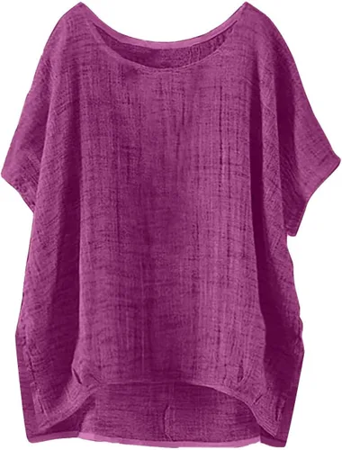 Vista 15 de Nantdog Summer Tops for Women 2025 Short Sleeve Crew Neck Linen Cotton Shirts Plus Size Gauze Casual Dressy Blouse Outfits