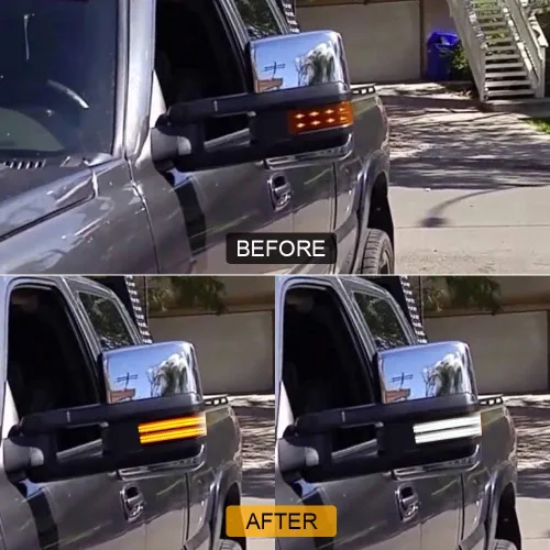 Vista 2 de ROCCS Luces intermitentes de señal de giro blancas DRL LED para espejo lateral de remolque, compatibles con Chevy Silverado GMC Sierra 2014–2019 OEM