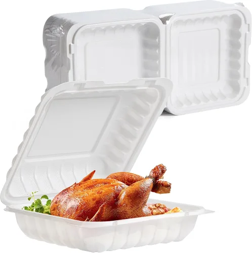 Vista 8 de Recipientes para alimentos de 7.8" 30 onzas, paquete de 65 unidades, plástico de polipropileno relleno mineral sin BPA, 3 compartimentos envoltorio