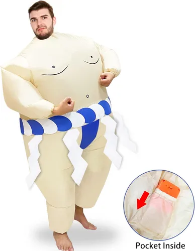 Vista 6 de Camlinbo Disfraz inflable divertido para adultos, luchador de sumo para hombres y mujeres, fiesta de Navidad, disfraces inflables para cosplay