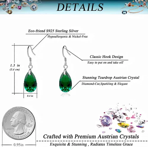 Vista 71 de Aretes colgantes de cristal austriaco con forma de lágrima para mujer, joyería hipoalergénica de plata de ley 925