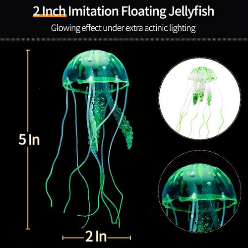 Vista 2 de Uniclife Paquete de 4 decoraciones para pecera, efecto brillante, decoración de acuario, pequeña medusa artificial de silicona, adorno de planta