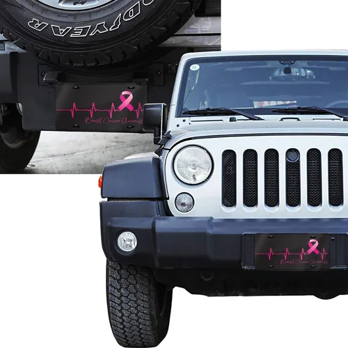 Vista 7 de Placa de matrícula de aluminio con cinta rosa de concientización para sobrevivientes de cáncer de mama, 6 x 12 pulgadas, cubierta de metal para Azul