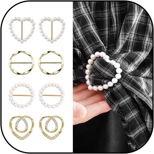 Vista 35 de 4 piezas de clip de anillo de bufanda para mujer, broche de perlas y flores, hebilla de metal para chal, accesorios de decoración para damas y niñas