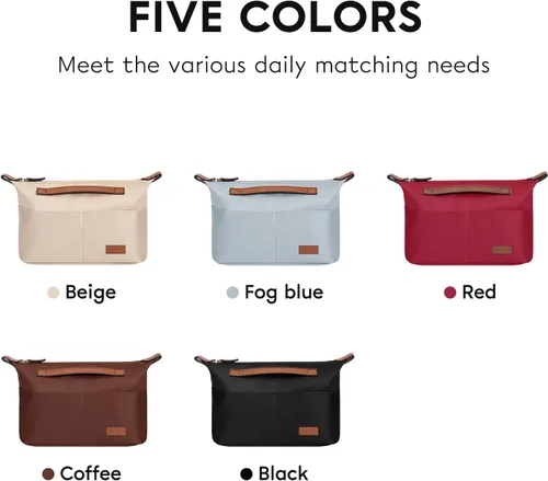 Vista 9 de Organizador de bolso con cremallera (32, beige) Organizador grande de bolsas de mano, múltiples bolsillos en posición de taza y paraguas, divisores