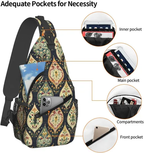 Vista 4 de Small Crossbody Bags for Women Men - Vintage Pattern 1 Print Adjustable Shoulder Bag Fanny Packs Belt Sling Bag Crossbody Purses Backpack for Travel