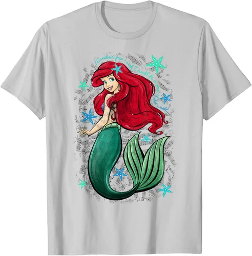 Vista 31 de Disney The Little Mermaid - Camiseta con notas musicales de Ariel, talla S Blanco