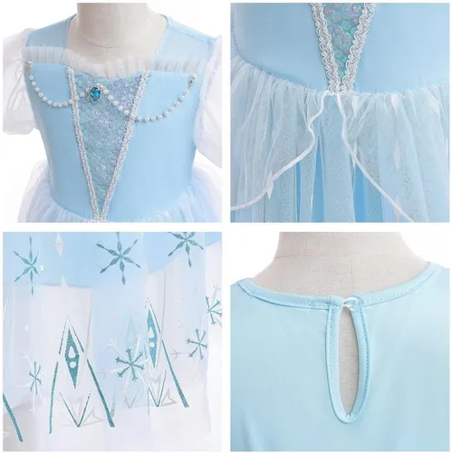 Vista 16 de Frozen - Vestido de princesa Elsa para niñas, disfraz de Halloween, Navidad, cumpleaños, fiesta, vestido de tul con accesorios