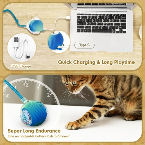 Vista 4 de Pelotas interactivas para gatos de interior, juguetes automáticos mejorados para gatos adultos aburridos en interiores, pelota, Peppy Pet Ball