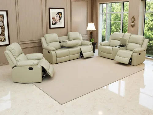 Vista 54 de Sofá reclinable manual moderno, sofá reclinable de cuero de 3 plazas, sofá reclinable de sala de estar, sofá con portavasos y mesa abatible