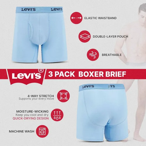 Vista 5 de Levi's Calzoncillos tipo bóxer para hombre, algodón elástico transpirable para hombre, paquete de 3