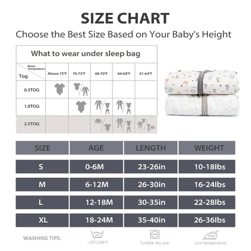 Vista 5 de Mosebears Saco de Dormir para Bebé, Manta Vestible de Invierno con Cremallera de 2 Vías, 2.5 TOG Saco de Dormir de Algodón Unisex